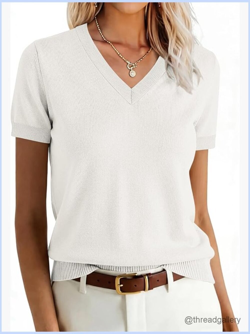 Wool Blend Short Sleeve V Neck Pullover Sweater Business Casual